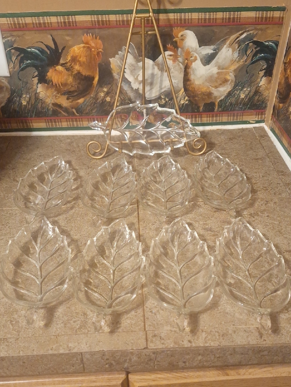 9 Leaf-Shaped Glass Serving Dish Set